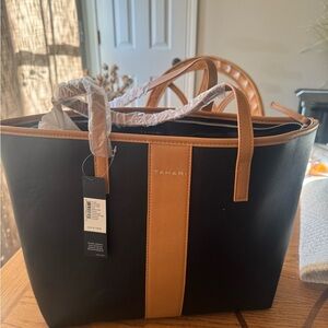 Tahari Black and Tan Leather Tote